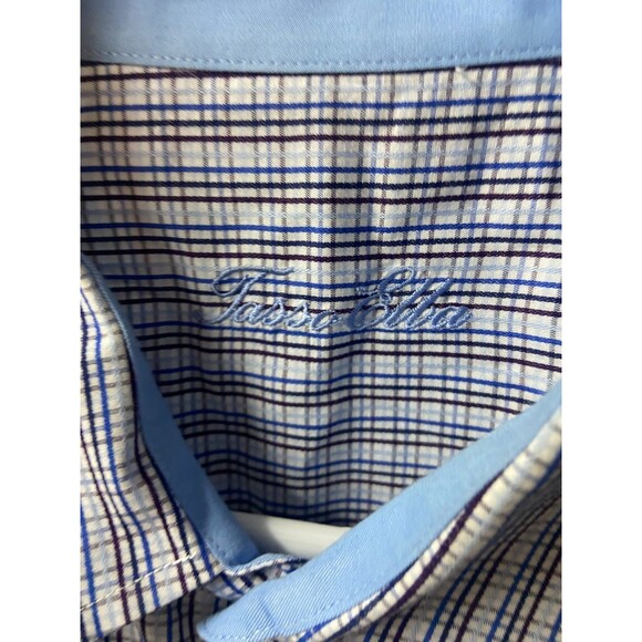 Fasso Ella Button Up Shirt Mens XL BLue Plaid Preppy Career Casual Travel Office - Picture 3 of 9